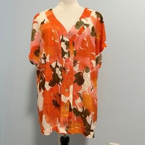 Joie Plus Short Sleeve Floral‎ Print Linen Blend Top Blouse Size 2X
